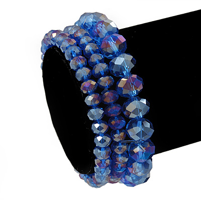 Set Of 3 Royal Blue Glass Flex Bracelets - 18cm Length - main view