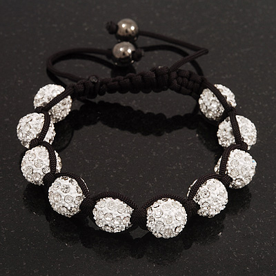 Unisex Bracelet Crystal White Enamel Crystal Beads 10mm - Adjustable - main view