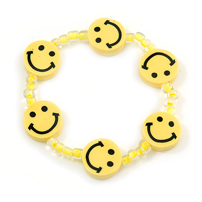 Children's Bright Yellow Acrylic 'Happy Face' Bracelet - Adjustable - main view