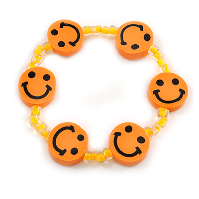 Children's Bright Orange Acrylic 'Happy Face' Bracelet - Adjustable - main view