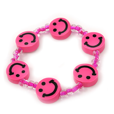 Children's Deep Pink Acrylic 'Happy Face' Bracelet - Adjustable