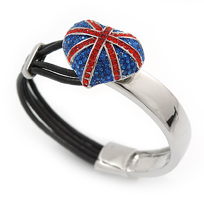 Swarovski Crystal Union Jack 'Heart' Leather Cord Bracelet - 17cm Length (for smaller wrists) - main view
