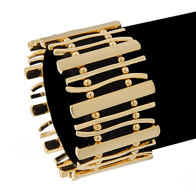 Polished Gold Plated Bars & Beads Flex Bracelet - 18cm Length - main view