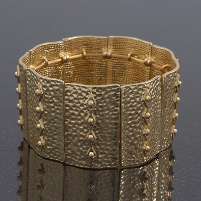 Vintage Hammered Bar Flex Bracelet In Gold Plating - 20cm Length - main view