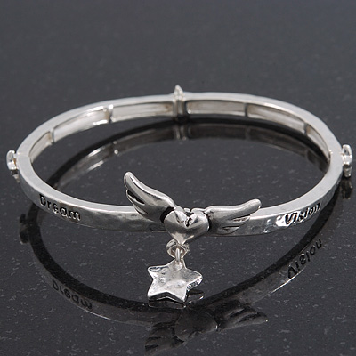 Silver Plated Charm 'Dreamer' Flex Bangle Bracelet - 18cm Length - main view