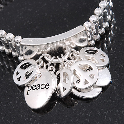 Avalaya Silver Plated Charm Peace Flex Bracelet 19cm Length