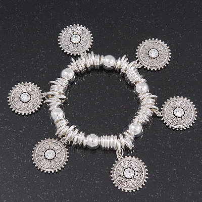 Silver Plated Metal Ring 'Indian Sun' Charm Flex Bracelet - 18cm Length - main view