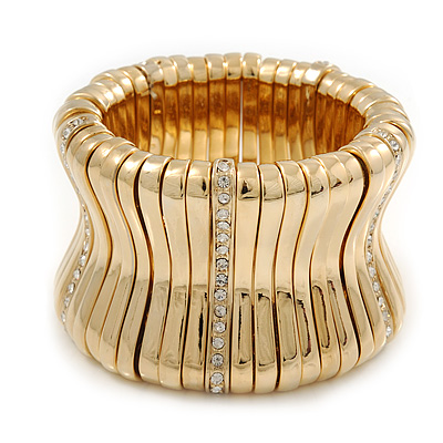 Polished Gold Plated Concave Diamante Bracelet -17cm Length - main view