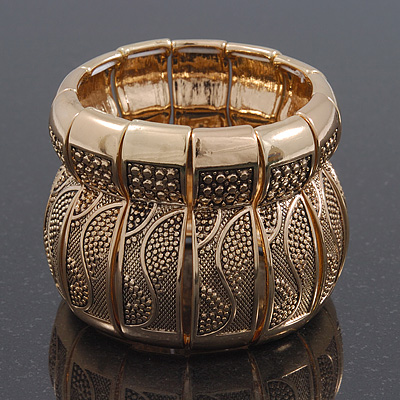 Burn Gold Finish Wide Textured Flex Bracelet - 18cm Length - main view
