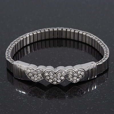 Silver Plated Swarovski Crystal 'Heart' Flex Tennis Bracelet - 20cm Length - main view