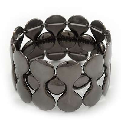 Polished Black Tone Geometric Flex Bracelet - 18cm Length - main view