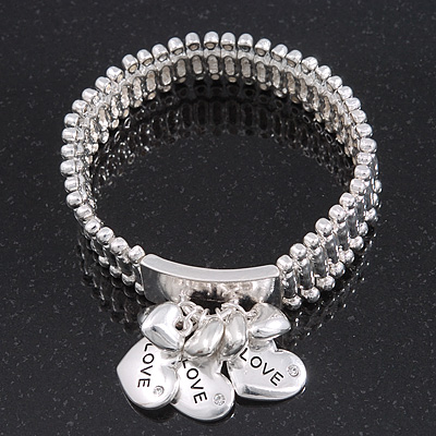 Silver Plated 'Love' Heart Charm Flex Bracelet - 19cm Length - main view