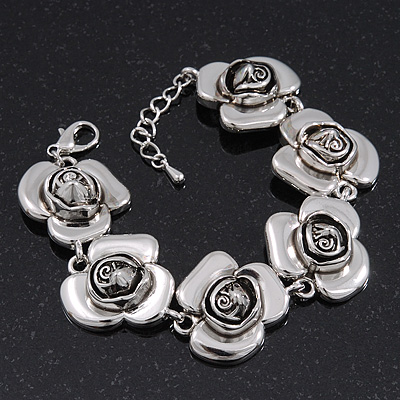 Silver Plated 'Rose' Bracelet - 17cm Length/ 3cm Extension - main view