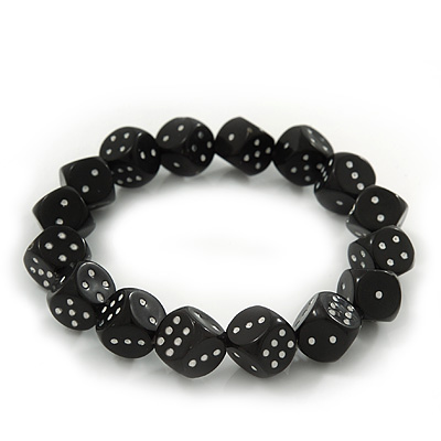 Black/White Acrylic 'Dice' Flex Bracelet - up to 21cm wrist - main view