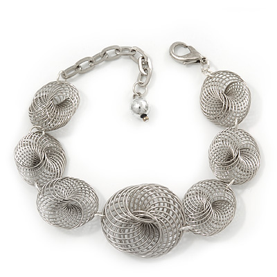Silver Plated 'Wired Circles' Bracelet - 18cm Length/ 5cm Extension - main view