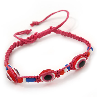 Evil Eye Acrylic Bead Protection Friendship Cord Bracelet In Pink - Adjustable - main view