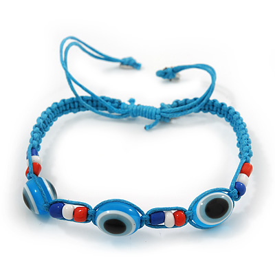 Evil Eye Acrylic Bead Protection Friendship Cord Bracelet In Light Blue - Adjustable - main view