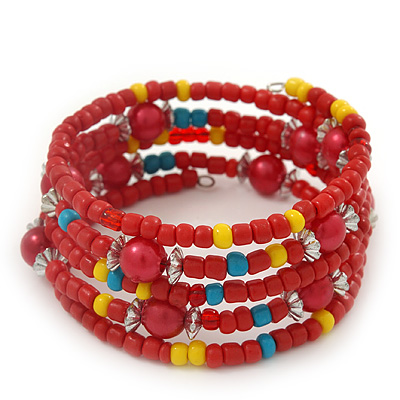 Teen's Tomato Red Acrylic Bead Multistrand Bracelet - Adjustable - main view