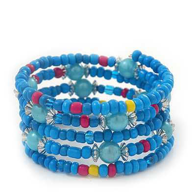 Teen's Light Blue Acrylic Bead Multistrand Bracelet - Adjustable - main view