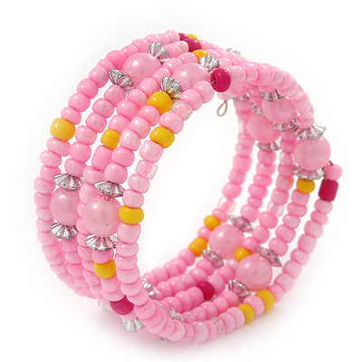 Teen's Light Pink Acrylic Bead Multistrand Bracelet - Adjustable - main view