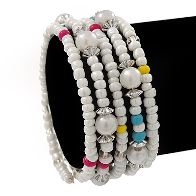 Teen's White Acrylic Bead Multistrand Bracelet - Adjustable - main view