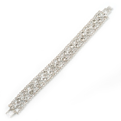 Bridal/ Wedding/ Prom/ Party Swarovski Crystal Bracelet In Rhodium Plating - 17cm Length