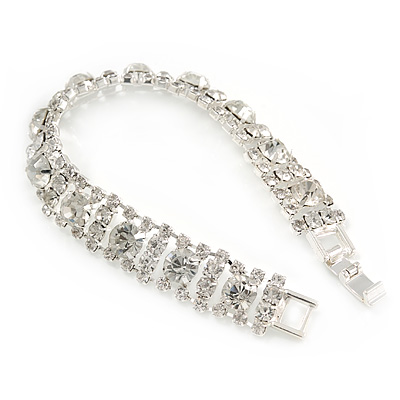 Bridal/ Wedding/ Prom/ Party Austrian Crystal Bracelet In Rhodium Plating - 17cm L - main view