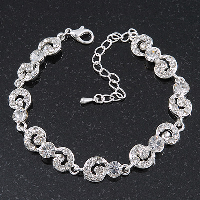 Prom Diamante 'Bow' Bracelet In Rdodium Plated Metal - 16cm Length/ 5cm Extension - main view