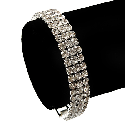3 Row Swarovski Crystal Bridal Bracelet In Rhodium Plating - 17cm Length - main view