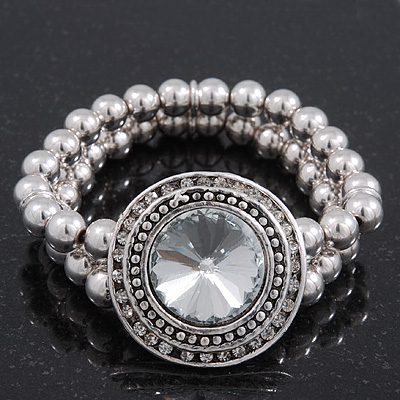 Burn Silver Metal Bead 'Watch' Style Flex Bracelet - 18cm Length - main view