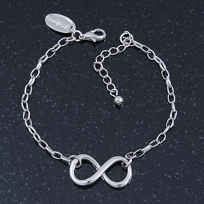 Polished Rhodium Plated 'Infinity' Bracelet - 18cm Length/ 5cm Extension - main view