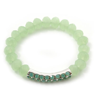 Light Green Mountain Crystal and Swarovski Elements Stretch Bracelet - Up to 20cm Length - main view