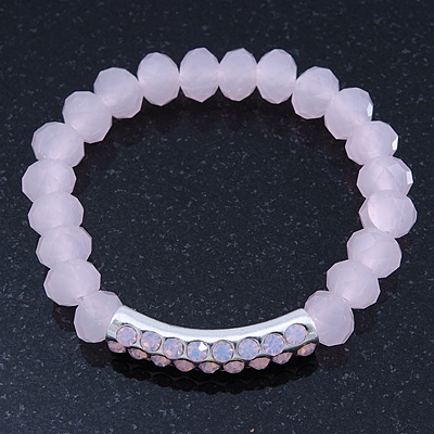 Light Pink Mountain Crystal and Swarovski Elements Stretch Bracelet - Up to 20cm Length - main view