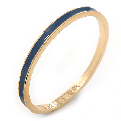 Thin Navy Blue Enamel 'A BLUE STREAK' Slip-On Bangle Bracelet In Gold Plating - 18cm Length - main view