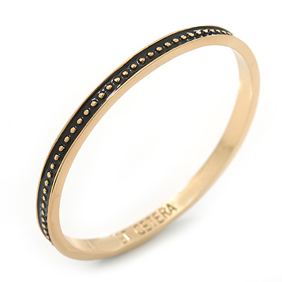 Thin Black Enamel 'ET CETERA' Bangle Bracelet In Gold Plating - 18cm Length - main view
