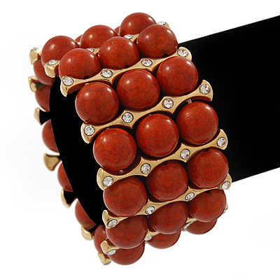 Chunky Coral Bead With Golden Bar Flex Bracelet - Up to 20cm Length - main view