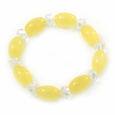 Lemon Yellow/ Transparent Glass Bead Stretch Bracelet - 17cm Length - main view