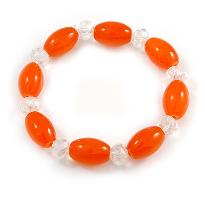 Orange/ Transparent Glass Bead Stretch Bracelet - 17cm Length - main view