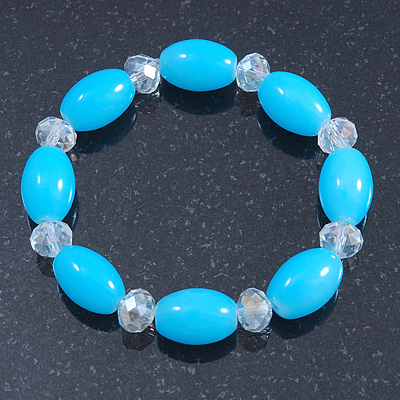 Light Blue/ Transparent Glass Bead Stretch Bracelet - 17cm Length - main view