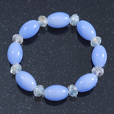Violet Blue/ Transparent Glass Bead Stretch Bracelet - 17cm Length - main view