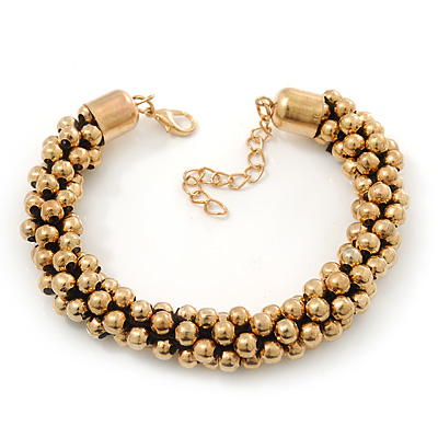 Gold Tone Chunky Twisted Bead Bracelet - 18cm Length/ 4cm Extension - main view