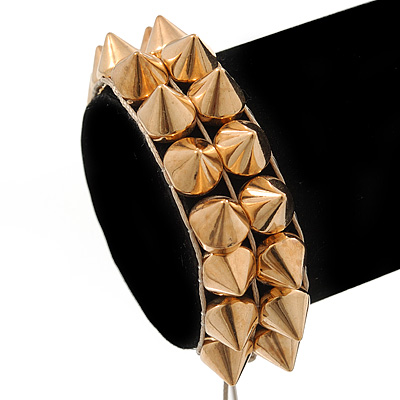 Gold Tone Acrylic Spike Friendship Bracelet On Beige Silk Cord - Adjustable - main view