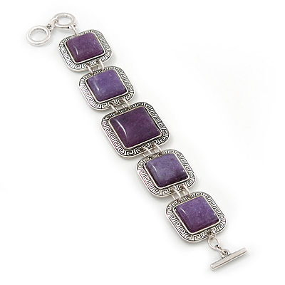 Vintage Amethyst Square Ceramic Etched Bracelet With Toggle Clasp -18cm Length/ 2cm Extension - main view