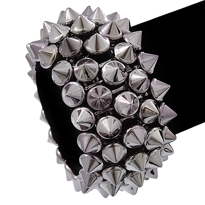 Rock Chick Hematite Tone Polished & Matt Plastic Spike Flex Bracelet - 18cm Length - main view