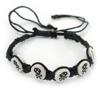 Black/White 'Skull & Crossbones' Cotton Wristband - Adjustable - main view
