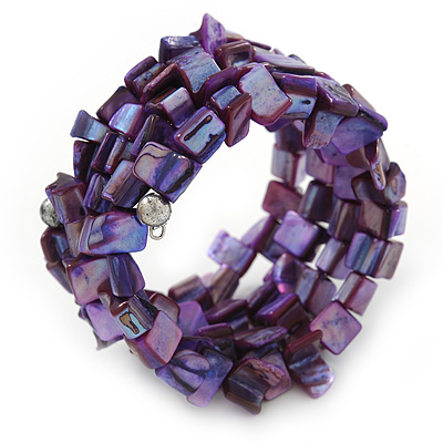 Wide Purple Shell Nugget Multistrand Flex Bracelet - Adjustable