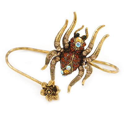 Gold Tone Topaz, Citrine Crystal Spider Palm Bracelet - Up to 19cm L/ Adjustable