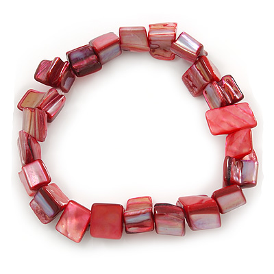 Red Shell Nugget Stretch Bracelet - 17cm L - main view