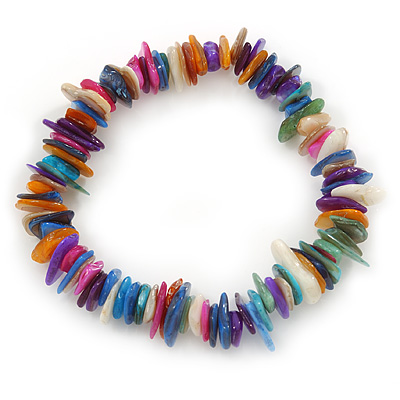 Multicoloured Shell Nugget Stretch Bracelet - up to 19cm - main view