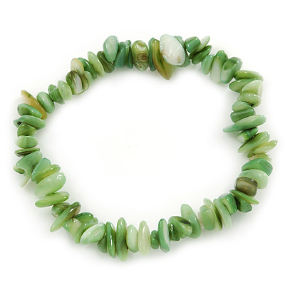 Light Green Shell Nugget Stretch Bracelet - up to 19cm - main view